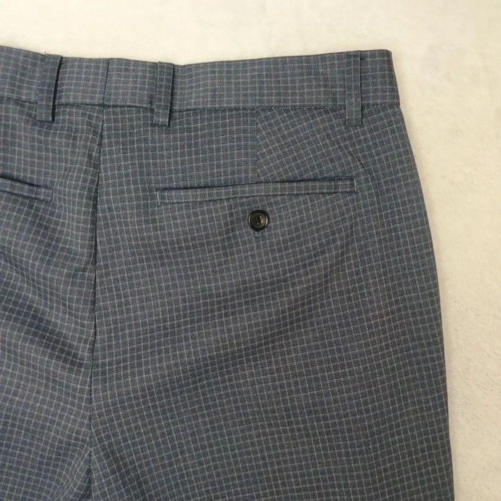Banana Republic Pants Men 32x32 Blue Plaid Slim Dress Check Stretch Suit Work
